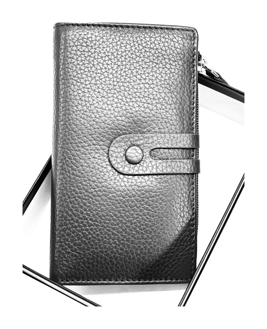 HE302 Black Long Snap Wallet
