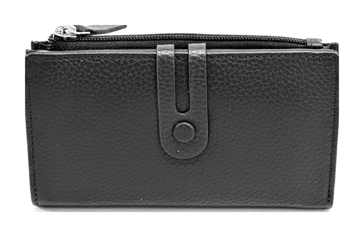 HE302 Black Long Snap Wallet