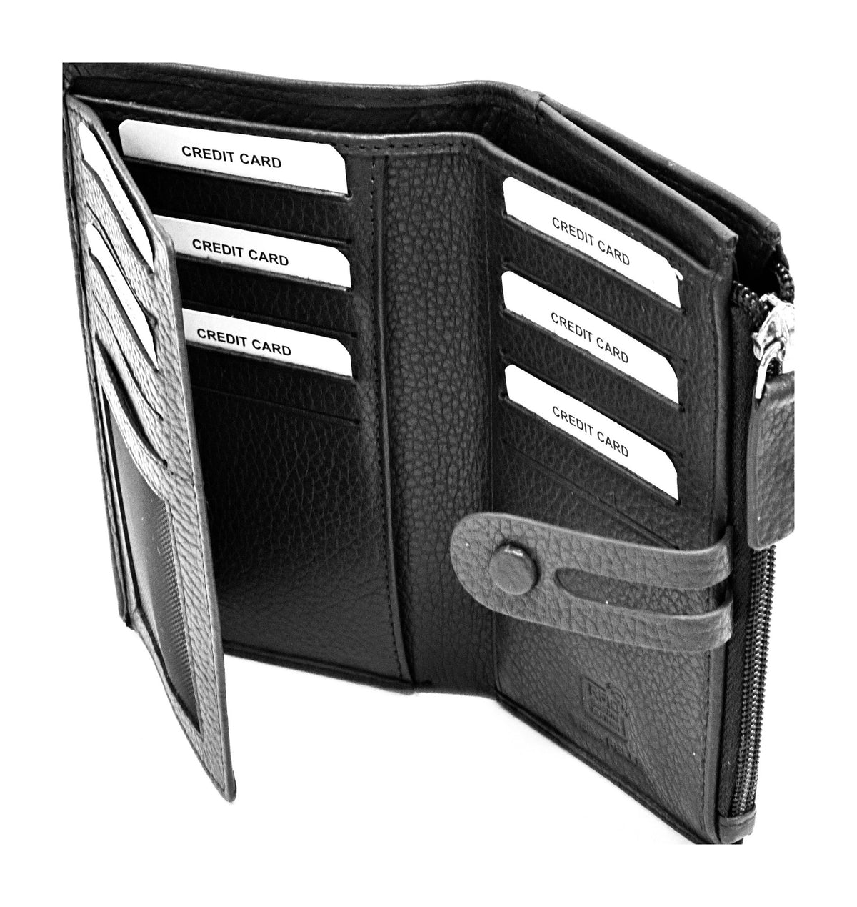 HE302 Black Long Snap Wallet
