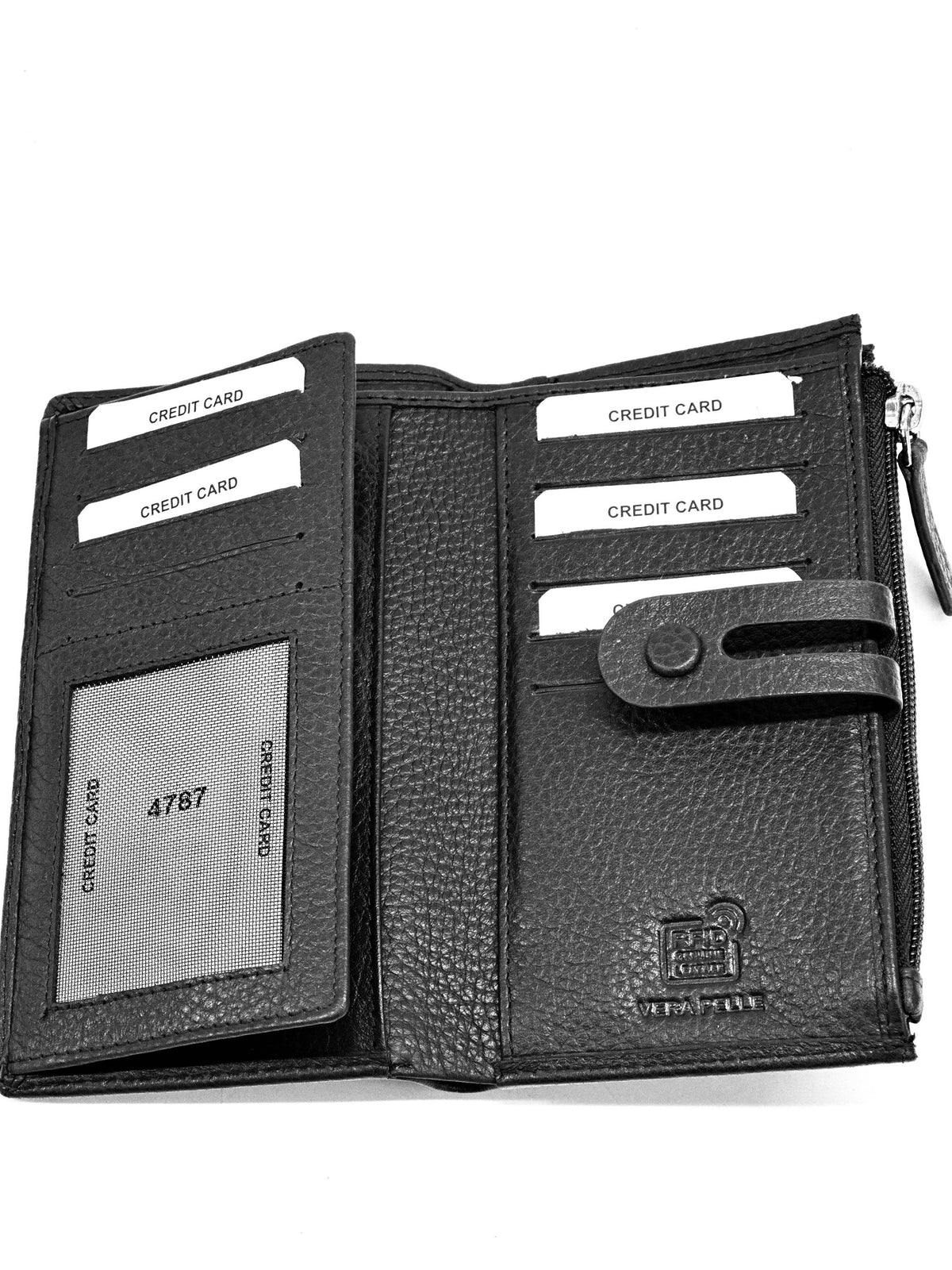 HE302 Black Long Snap Wallet