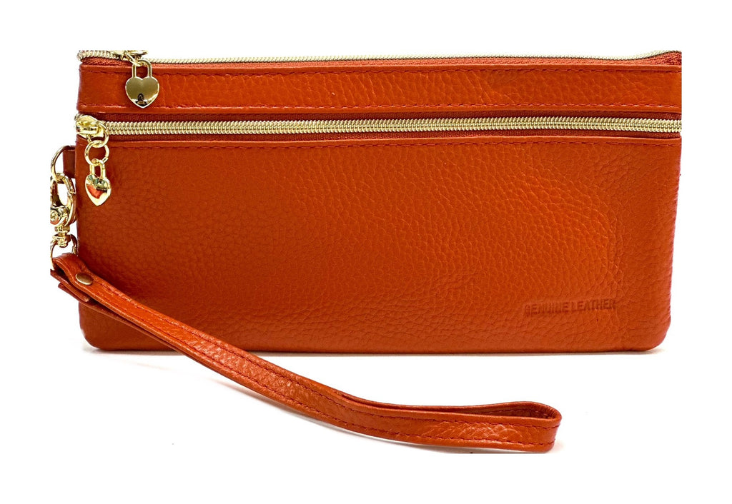 HE304 Cognac Wristlet Zip Wallet
