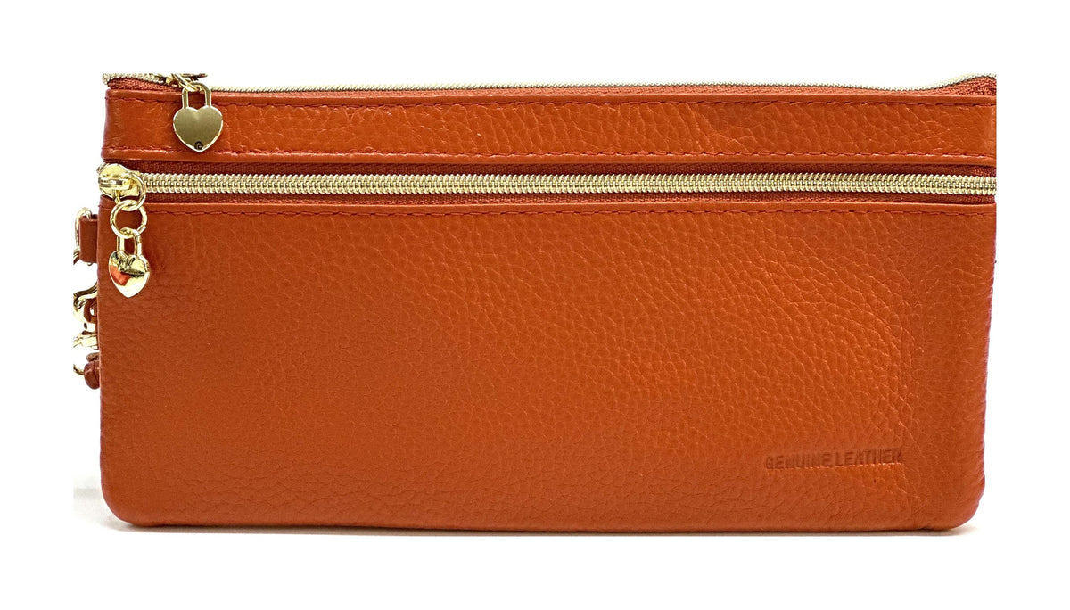 HE304 Cognac Wristlet Zip Wallet