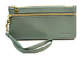 HE306 Sage Blue Leather Wristlet Zip Wallet