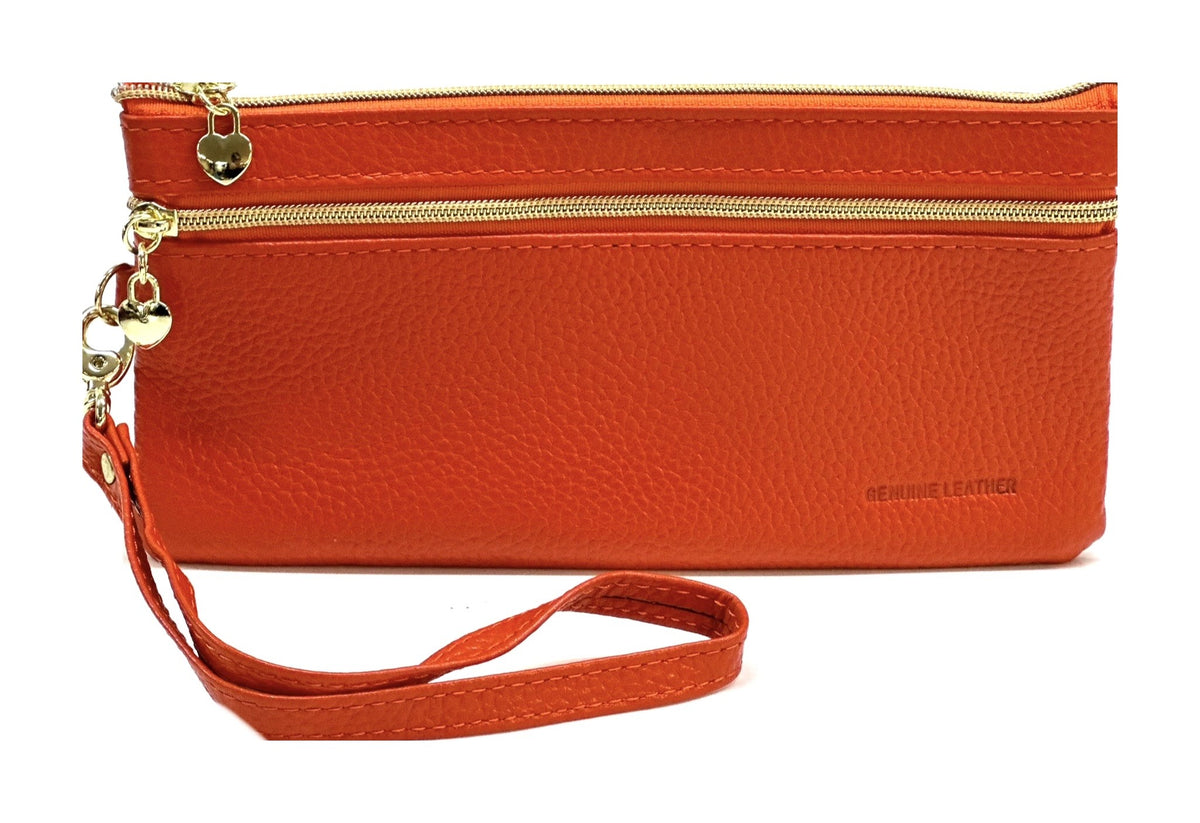 HE307 Orange Red Wristlet Zip Wallet