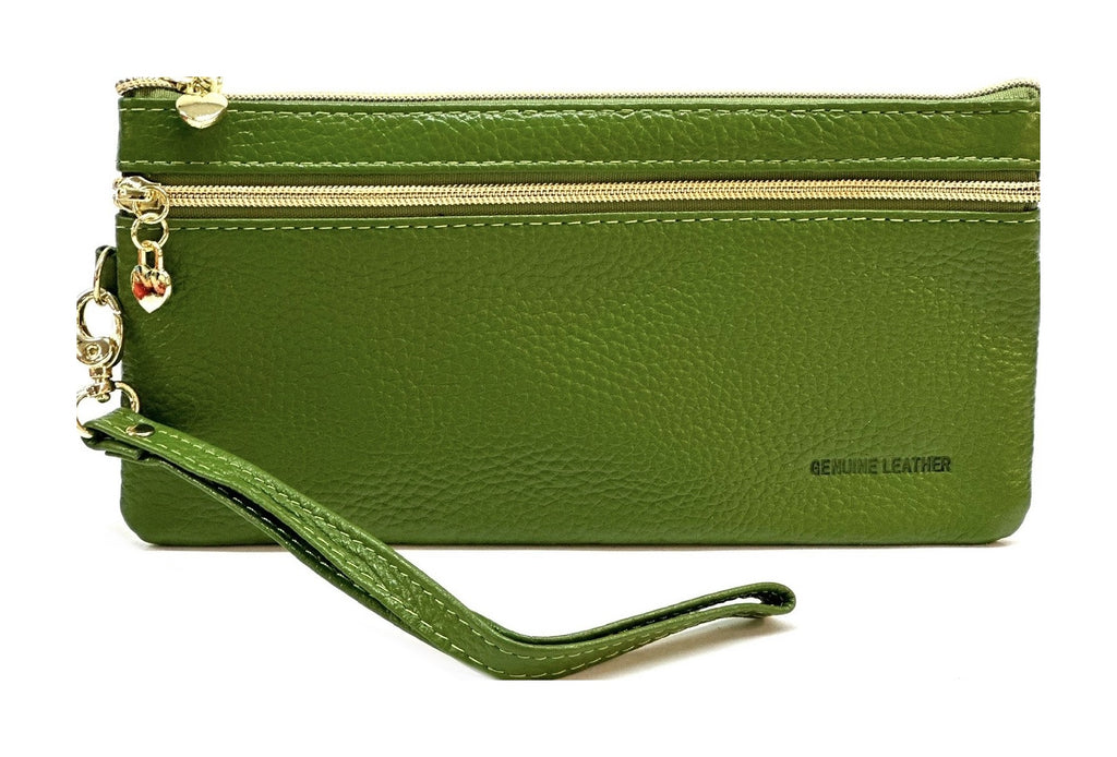 HE310 Olive Green Wristlet Zip Wallet