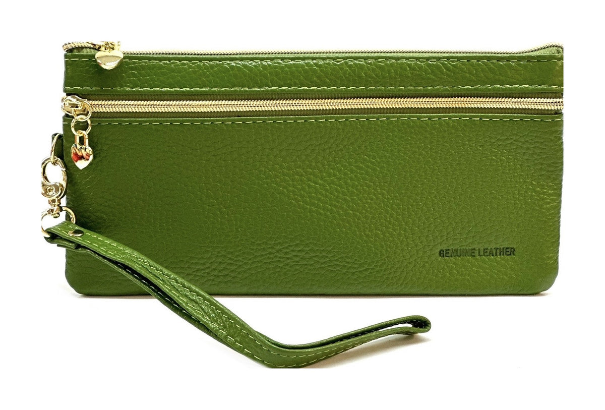 HE310 Olive Green Wristlet Zip Wallet