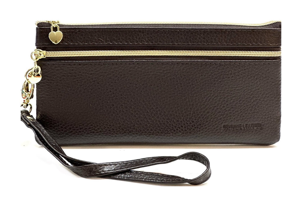 HE312 Dark Brown Wristlet Zip Wallet