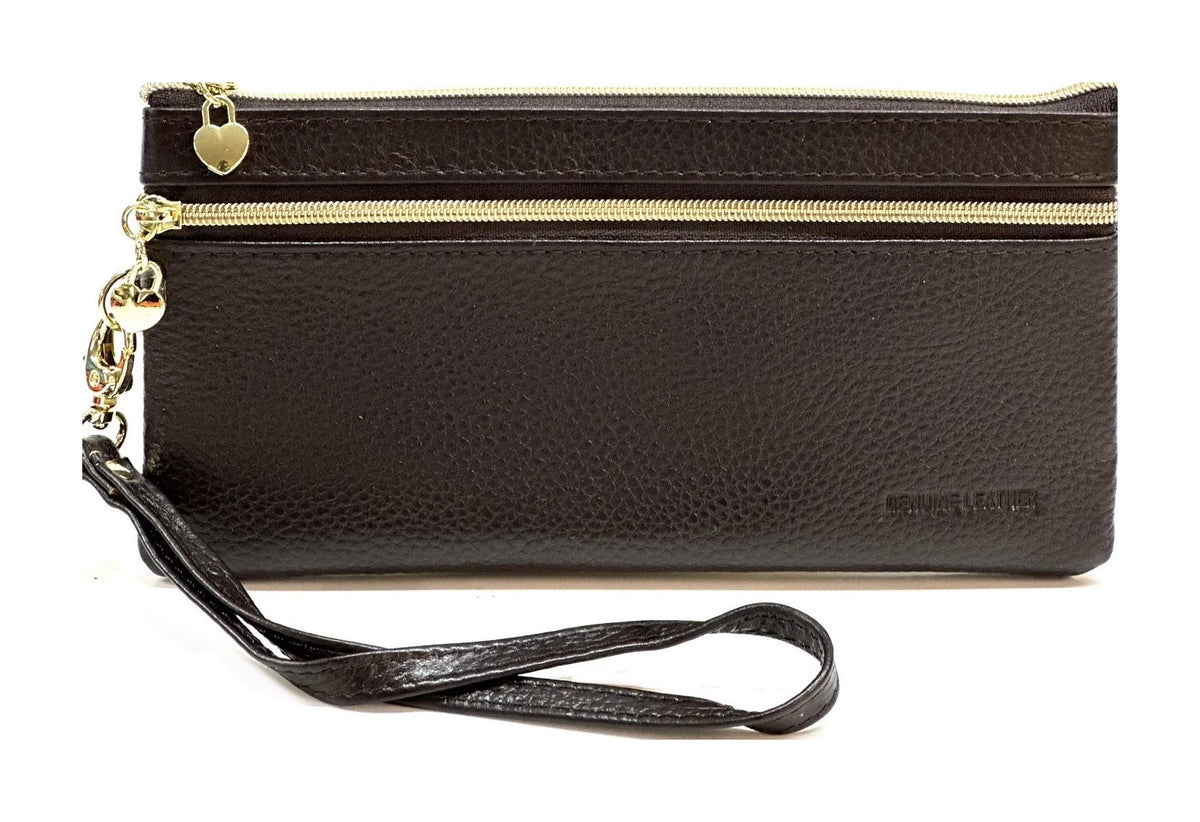 HE312 Dark Brown Wristlet Zip Wallet