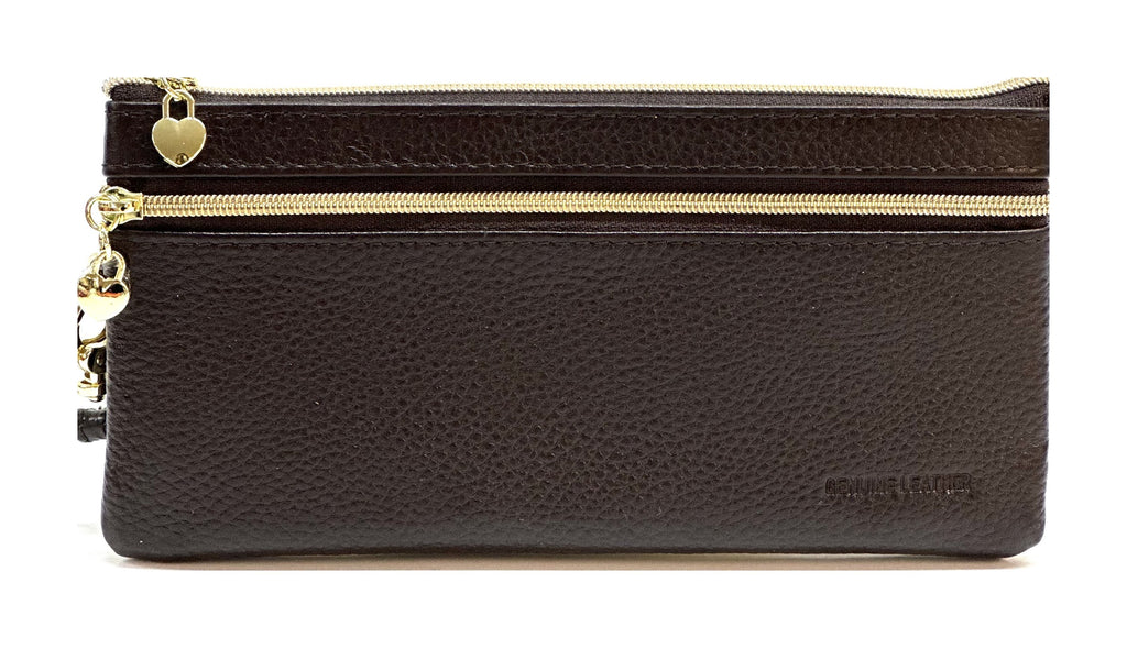 HE312 Dark Brown Wristlet Zip Wallet