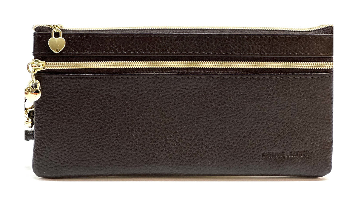 HE312 Dark Brown Wristlet Zip Wallet