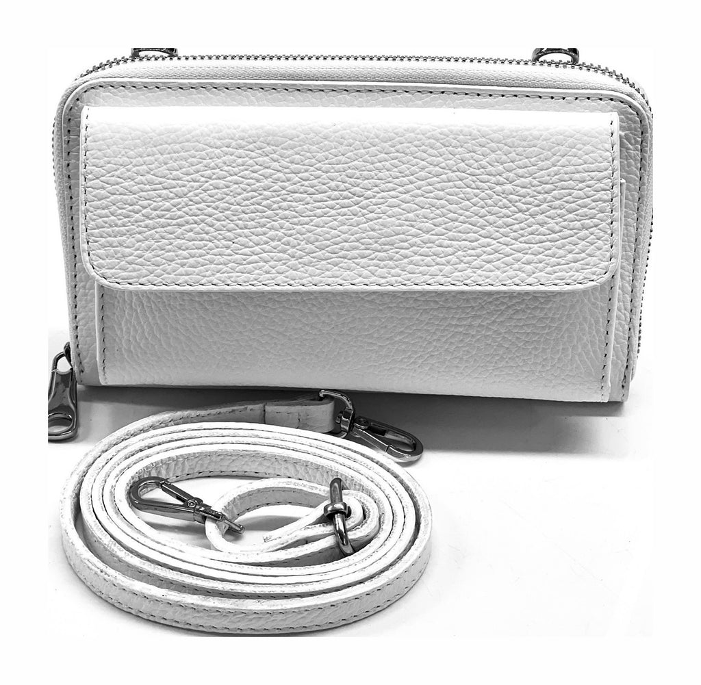 HE318 White Crossbody Phone Wallet
