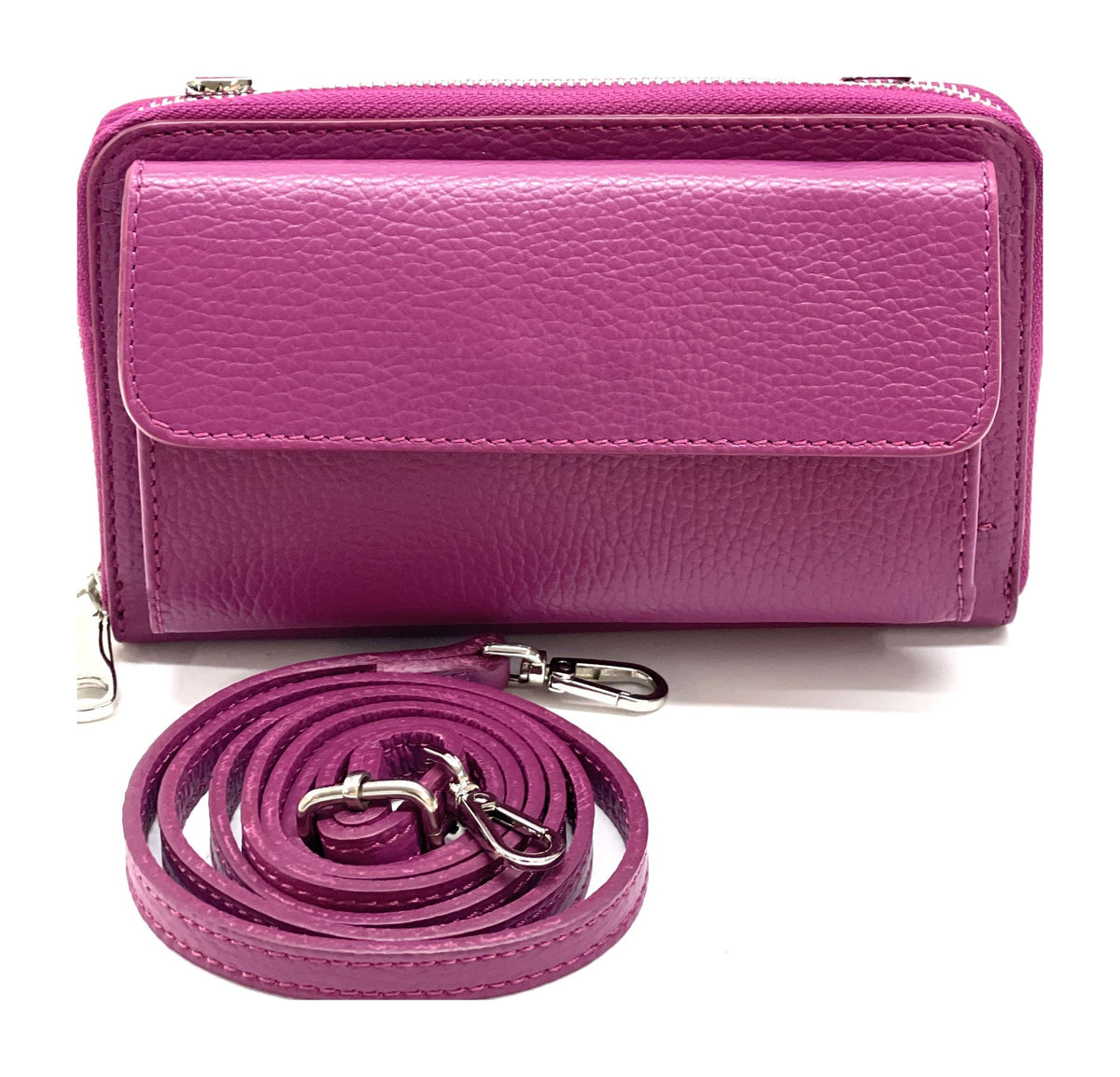 HE319 Magenta Leather Crossbody Phone Wallet