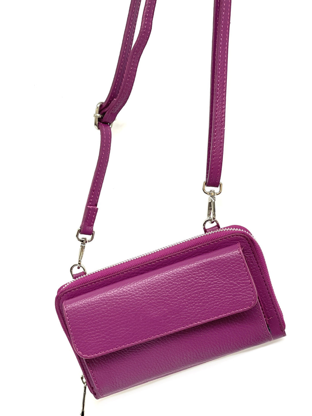 HE319 Magenta Leather Crossbody Phone Wallet