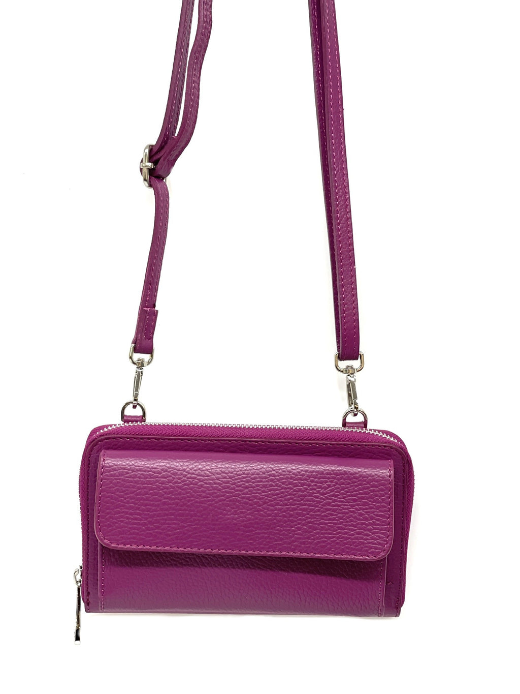 HE319 Magenta Leather Crossbody Phone Wallet