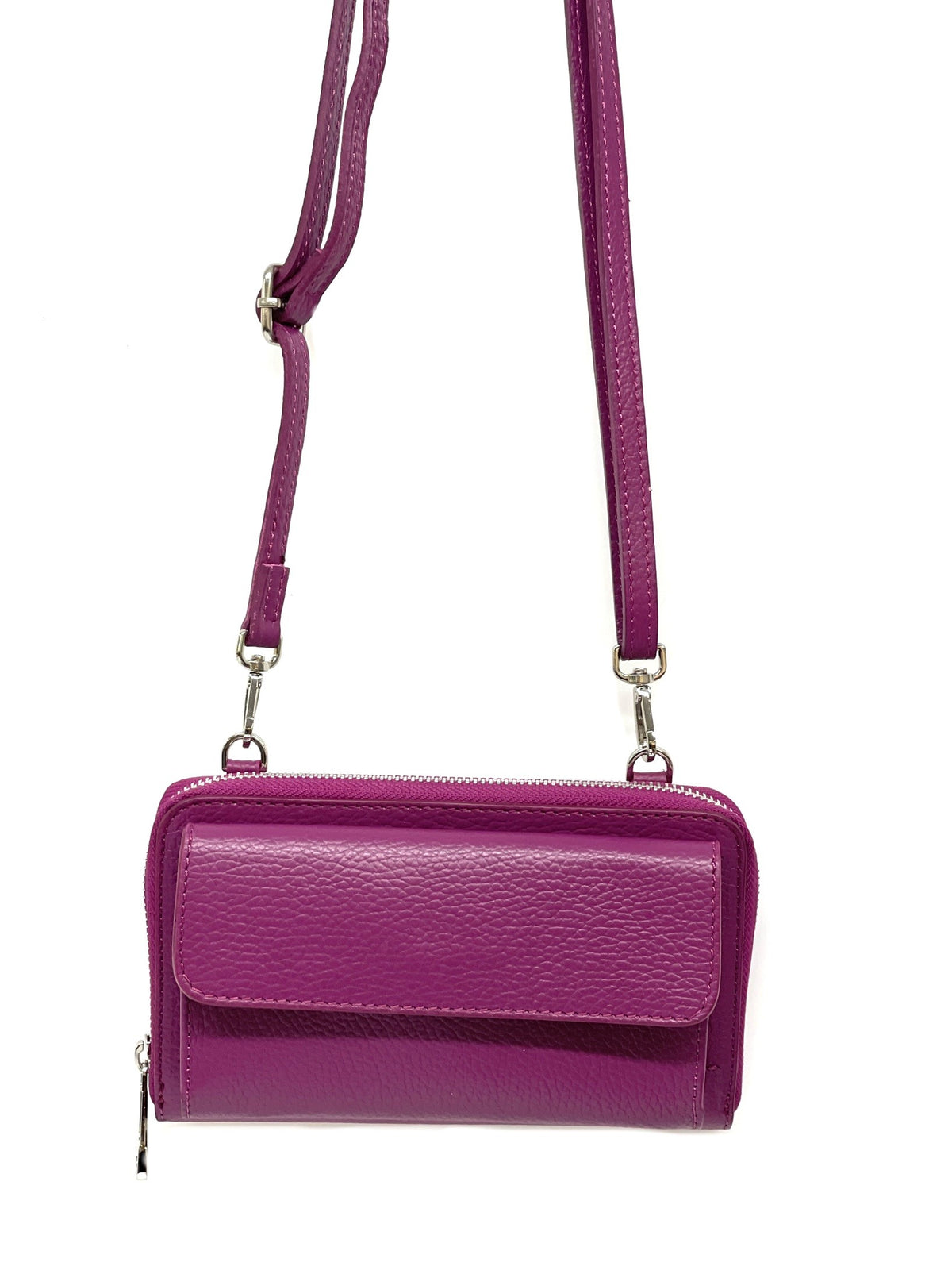 HE319 Magenta Leather Crossbody Phone Wallet
