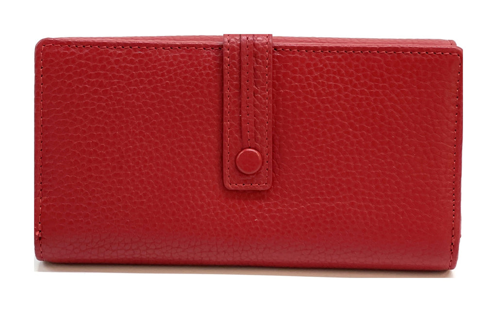 HE323 Red Accordion Leather Snap Wallet