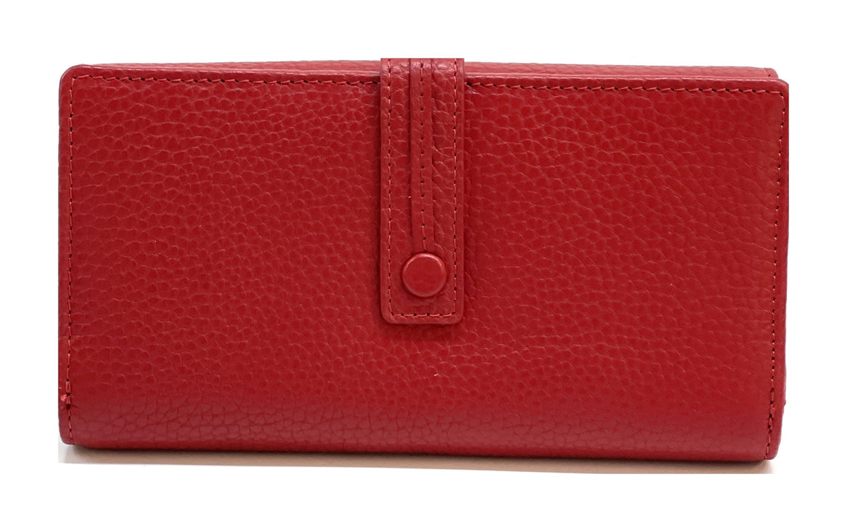 HE323 Red Accordion Leather Snap Wallet