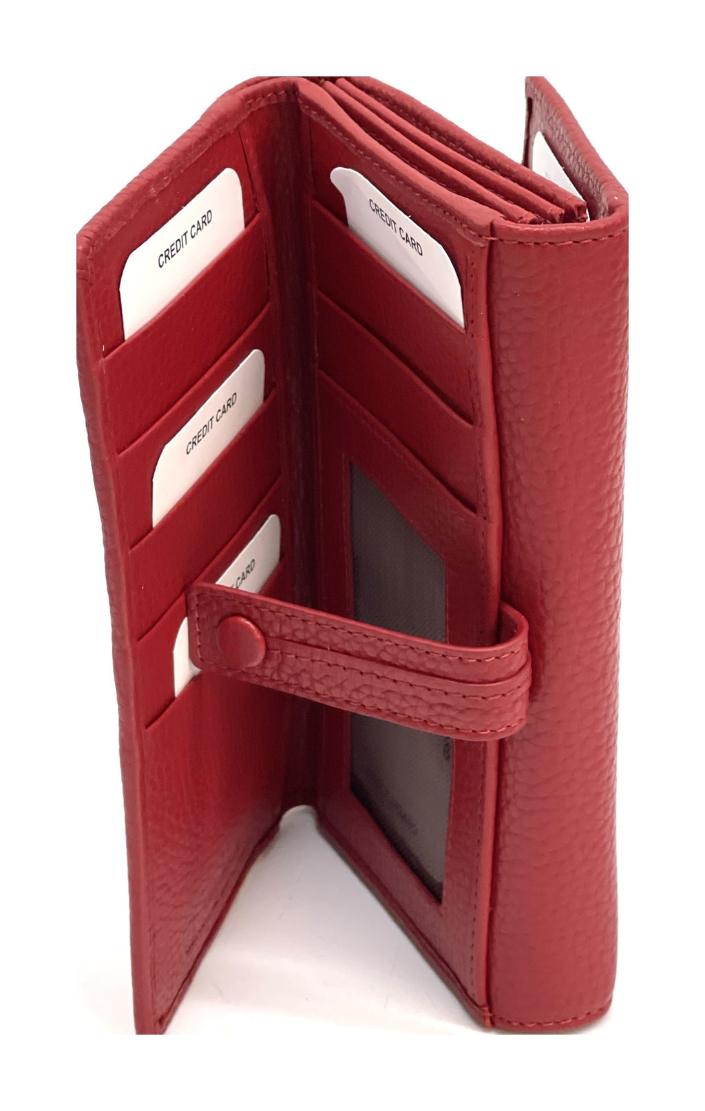 HE323 Red Accordion Leather Snap Wallet