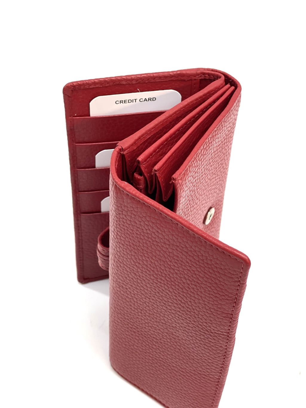 HE323 Red Accordion Leather Snap Wallet