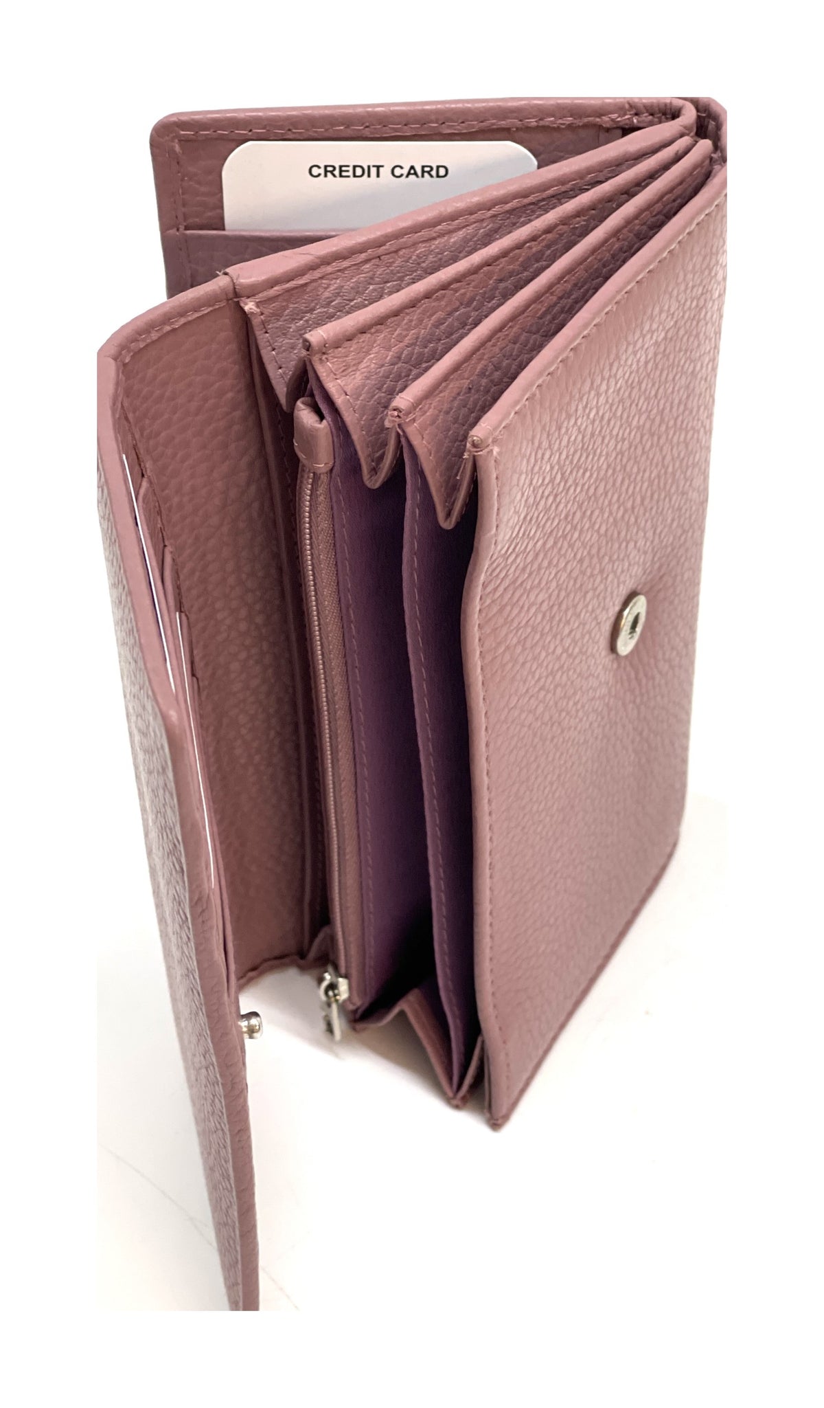 HE325 Dusty Rose Accordion Snap Wallet