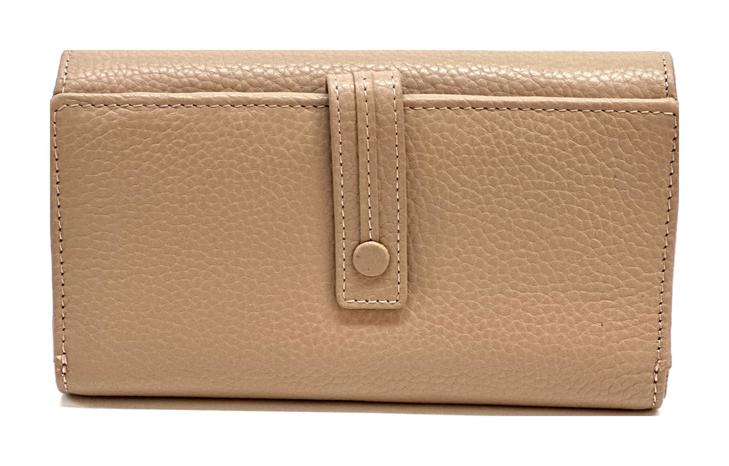 HE326 Powder Pink Accordion Leather Snap Wallet
