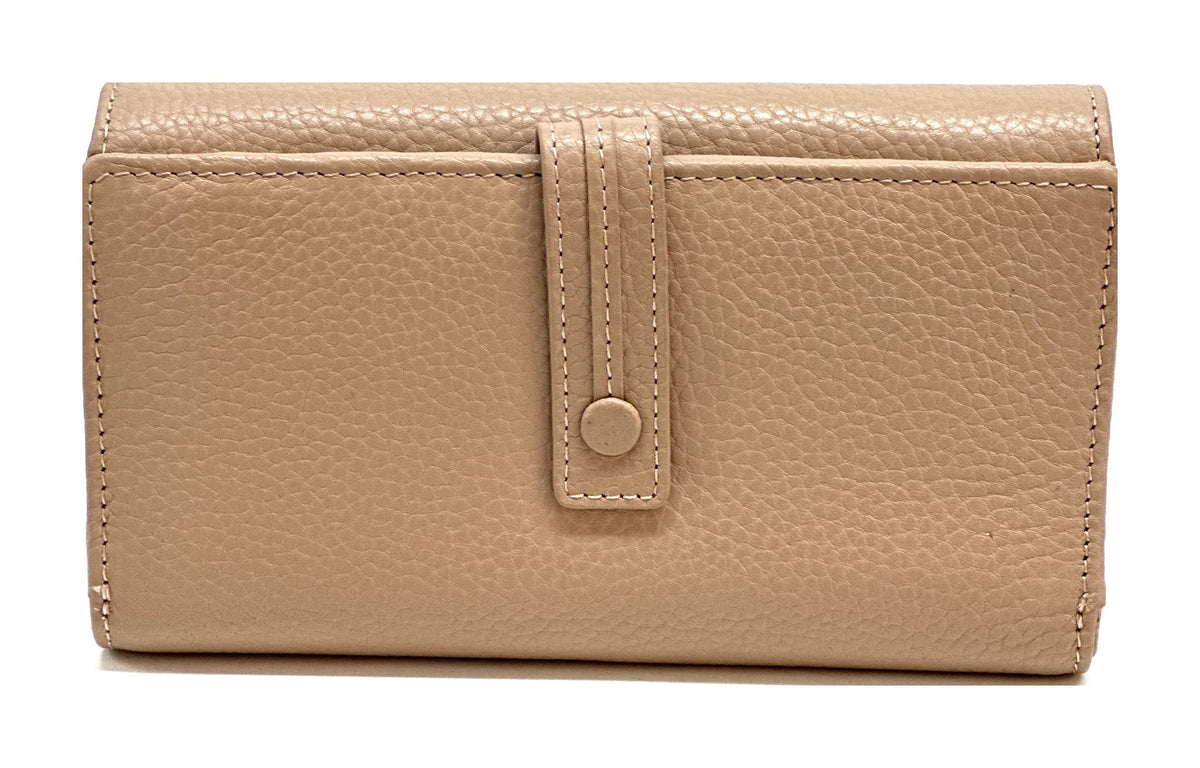 HE326 Powder Pink Accordion Leather Snap Wallet
