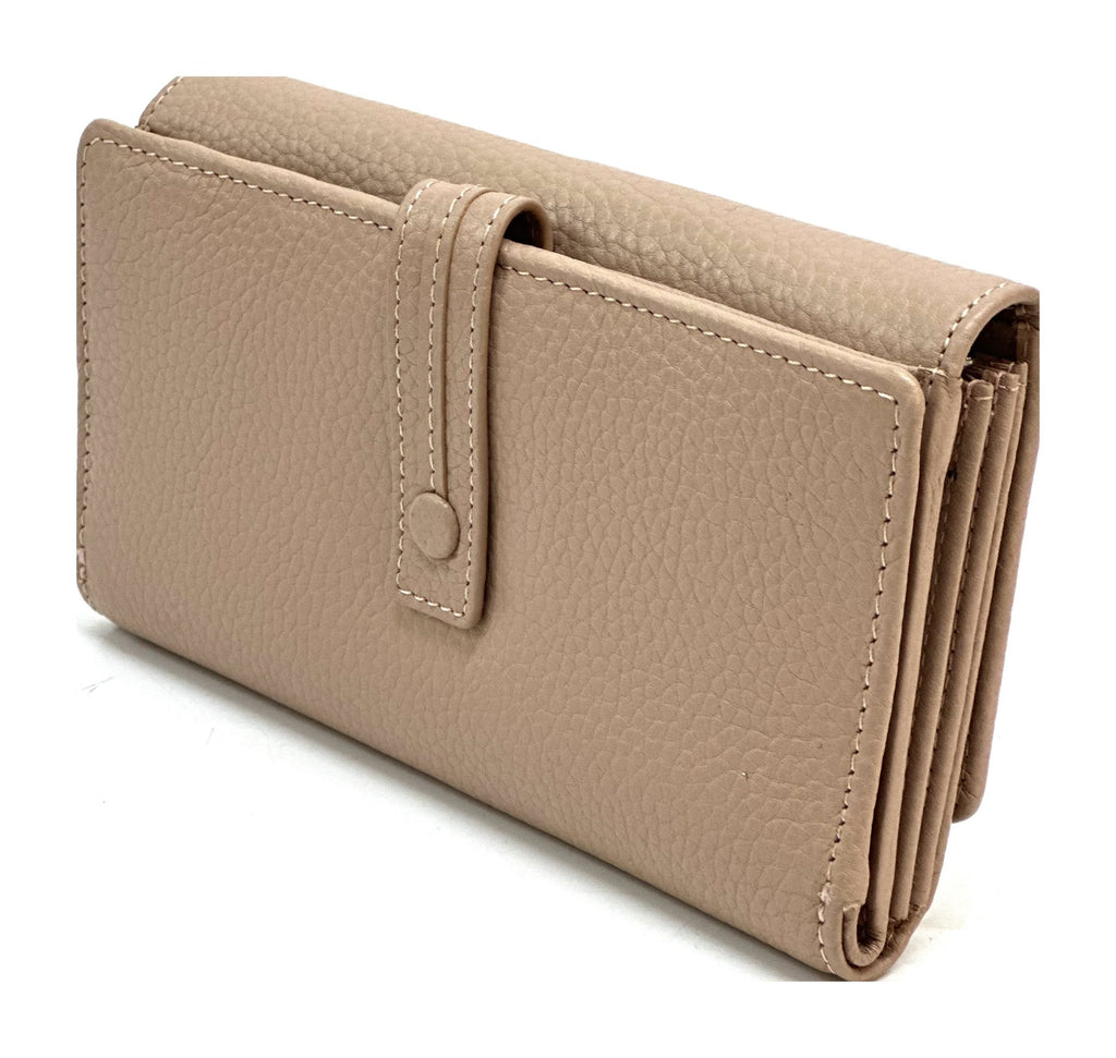 HE326 Powder Pink Accordion Leather Snap Wallet