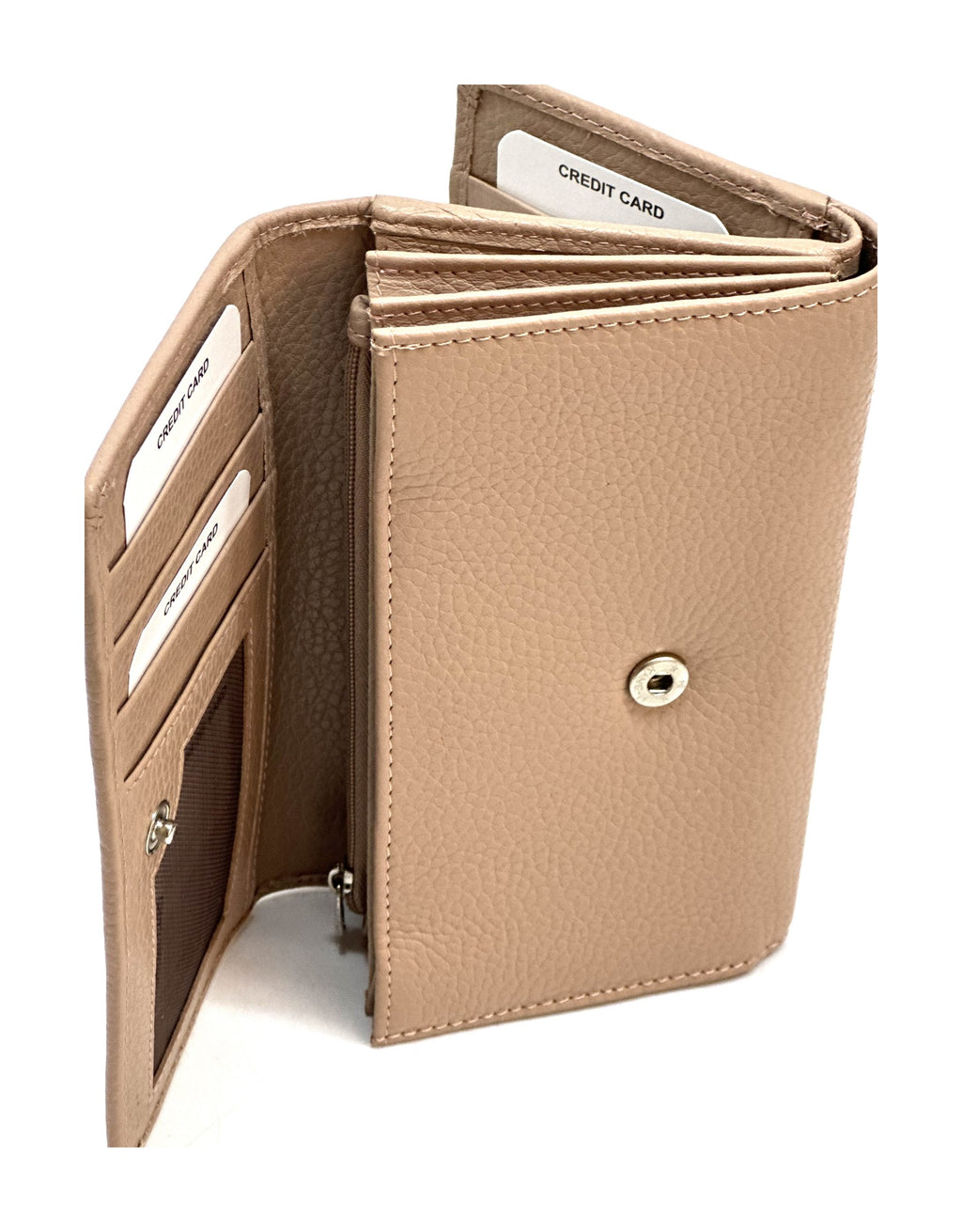 HE326 Powder Pink Accordion Leather Snap Wallet