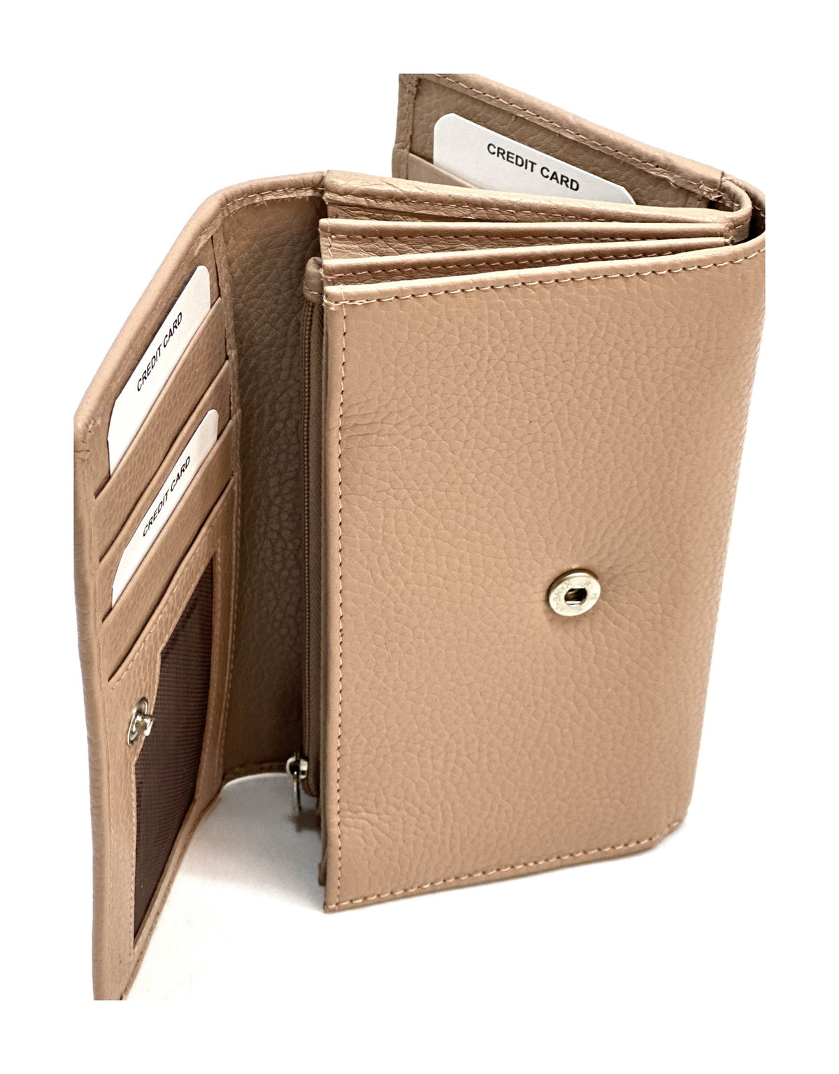 HE326 Powder Pink Accordion Leather Snap Wallet