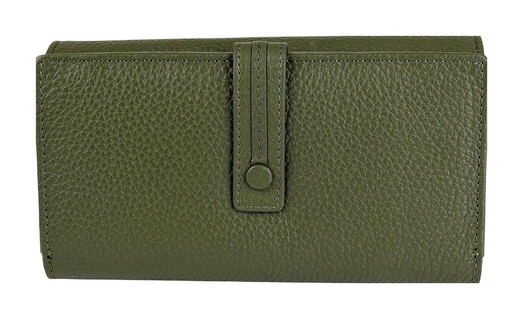 HE331 Olive Green Accordion Snap Wallet
