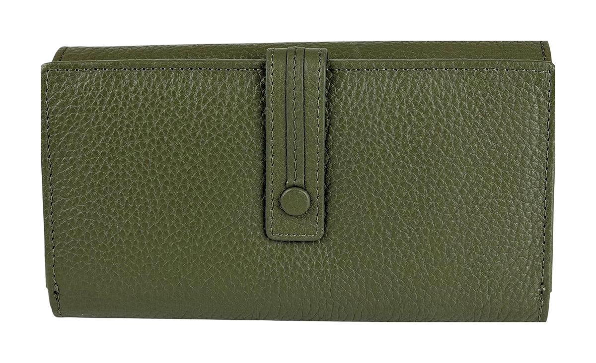 HE331 Olive Green Accordion Snap Wallet
