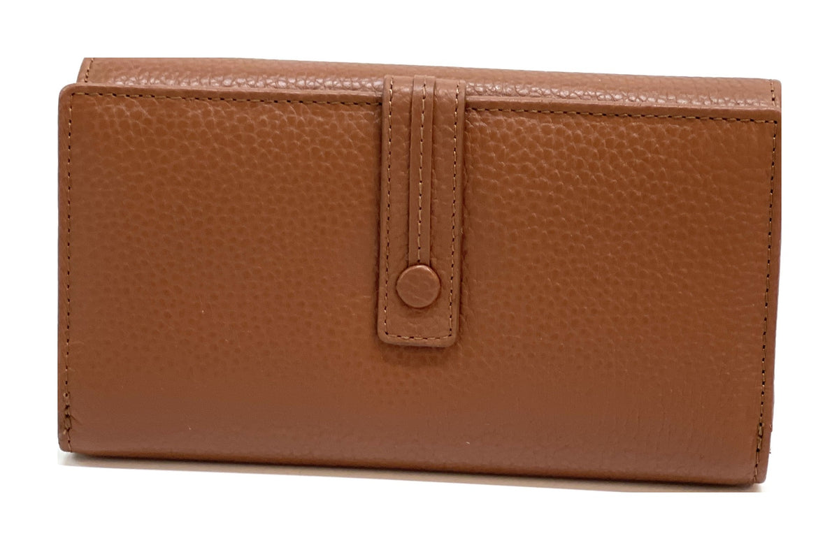 HE334 Cognac Accordion Snap Wallet