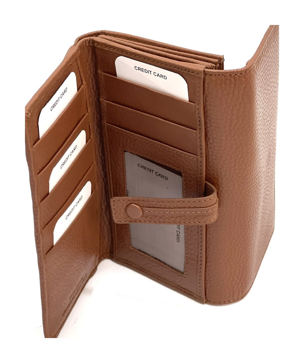 HE334 Cognac Accordion Snap Wallet