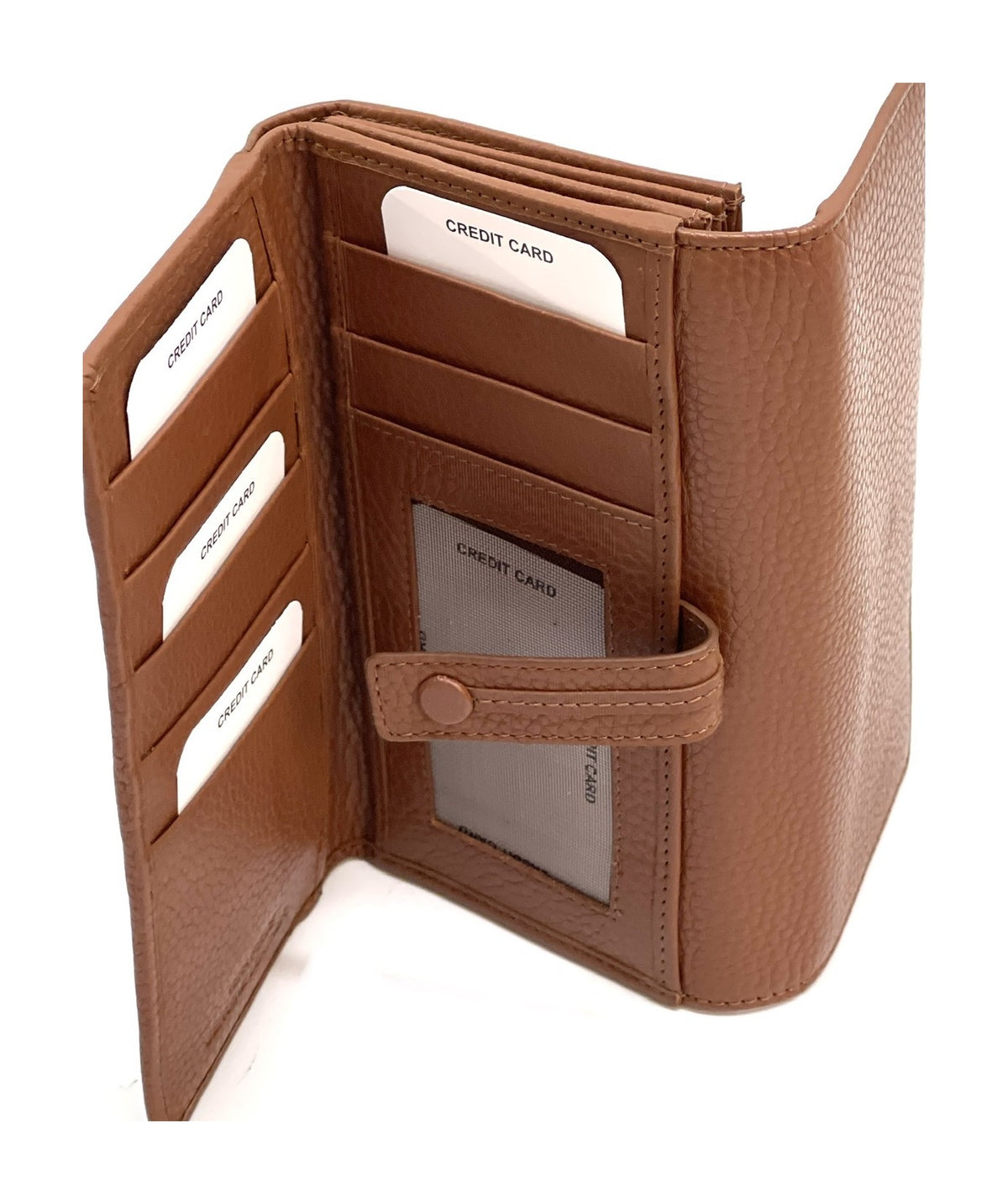 HE334 Cognac Accordion Snap Wallet