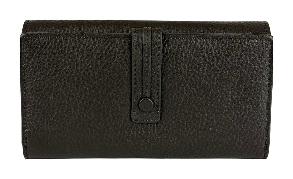 HE335 Dark Brown Accordion Snap Wallet