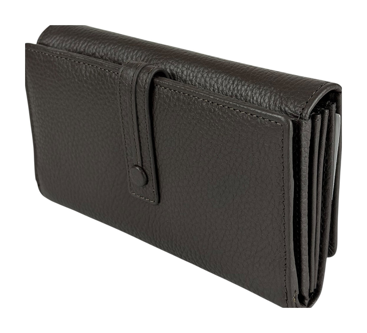 HE335 Dark Brown Accordion Snap Wallet