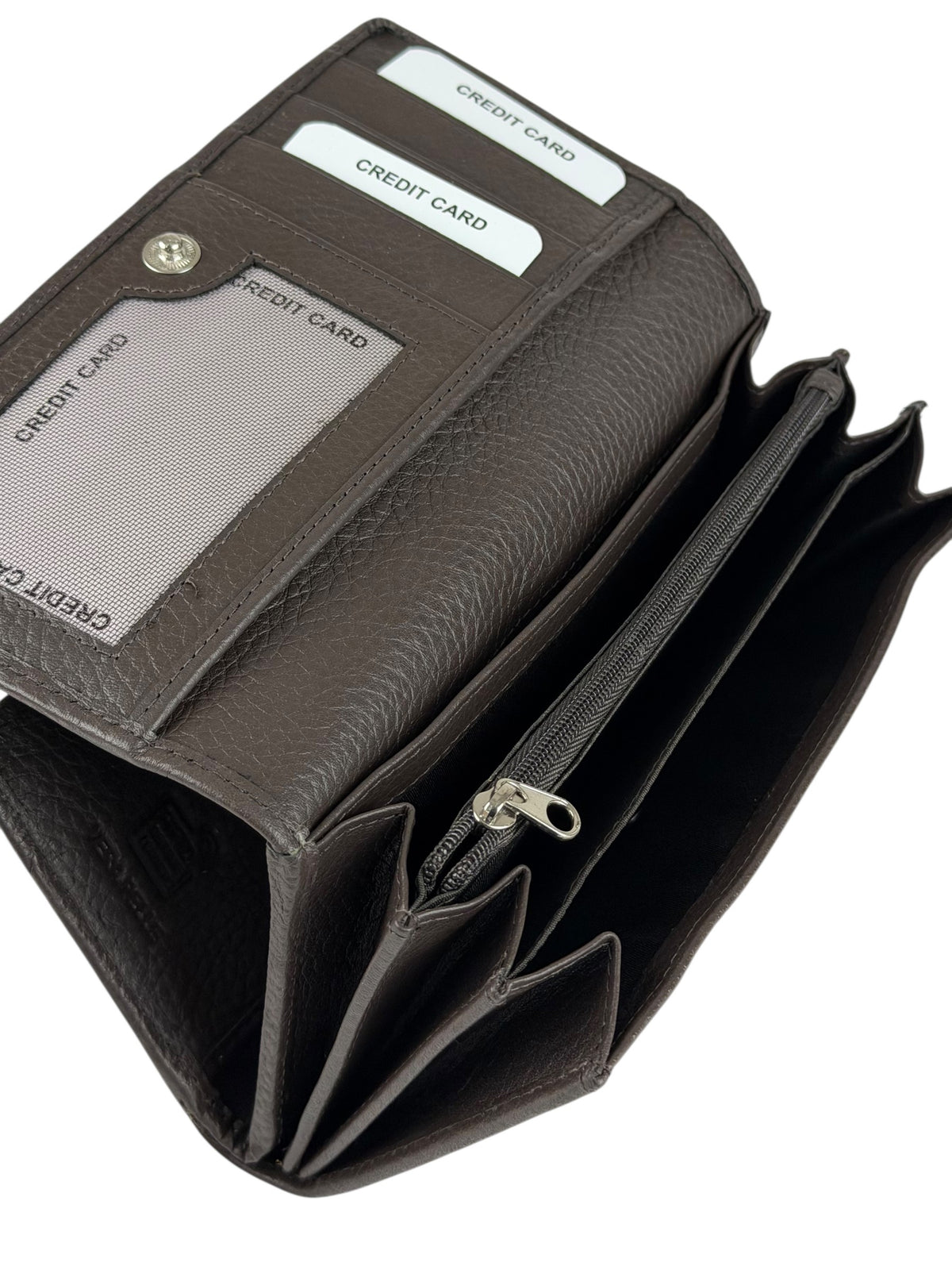 HE335 Dark Brown Accordion Snap Wallet