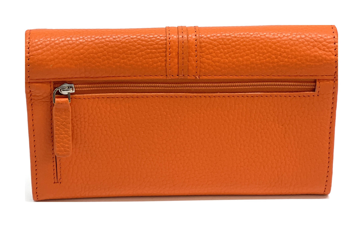 HE339 Orange Long Flap Wallet