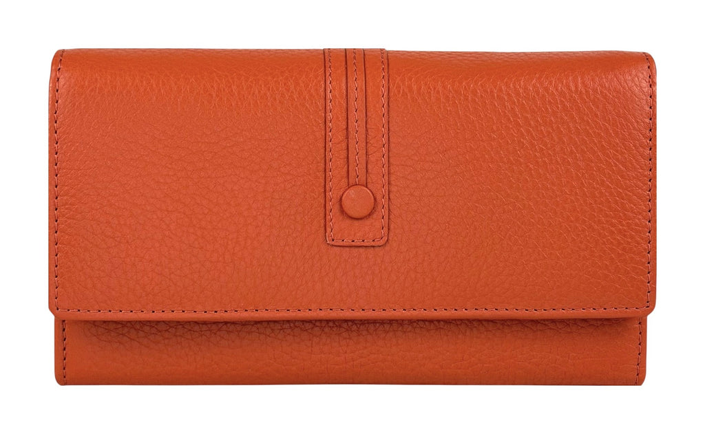 HE340 Papaya Orange Long Leather Flap Wallet