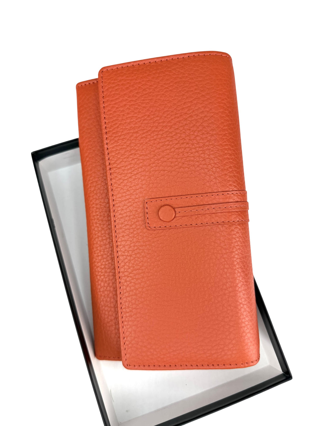 HE340 Papaya Orange Long Leather Flap Wallet