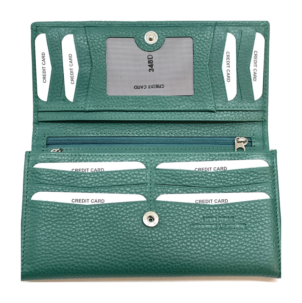 HE346 Peacock Green Long Flap Wallet