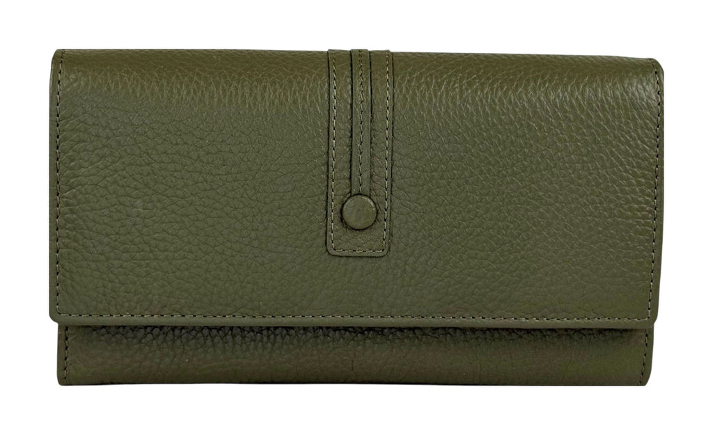 HE348 Olive Green Long Flap Wallet