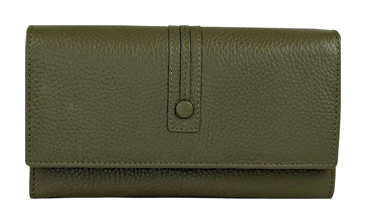 HE348 Olive Green Long Flap Wallet