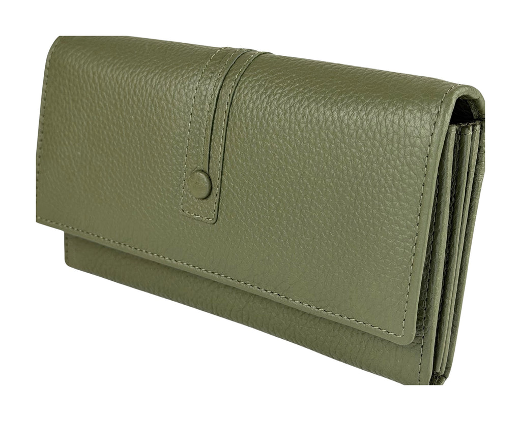 HE348 Olive Green Long Flap Wallet