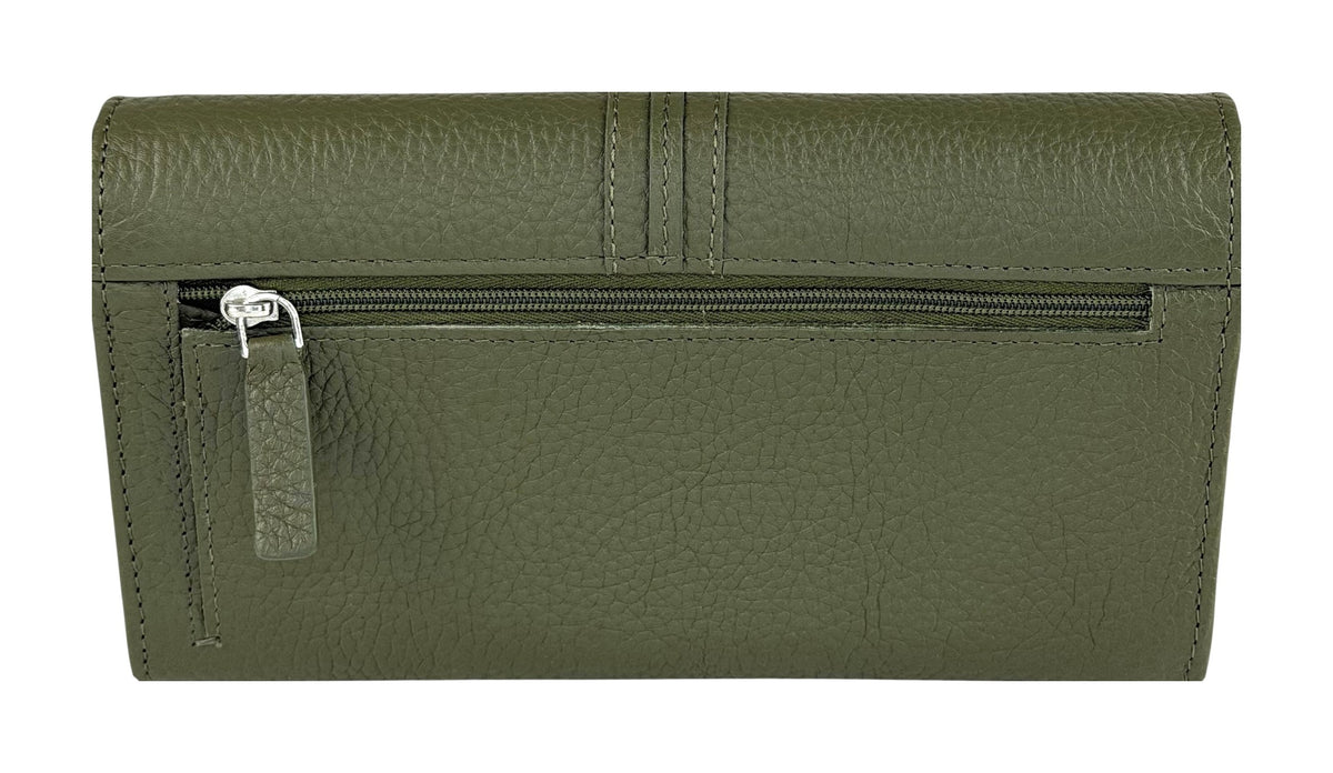 HE348 Olive Green Long Flap Wallet