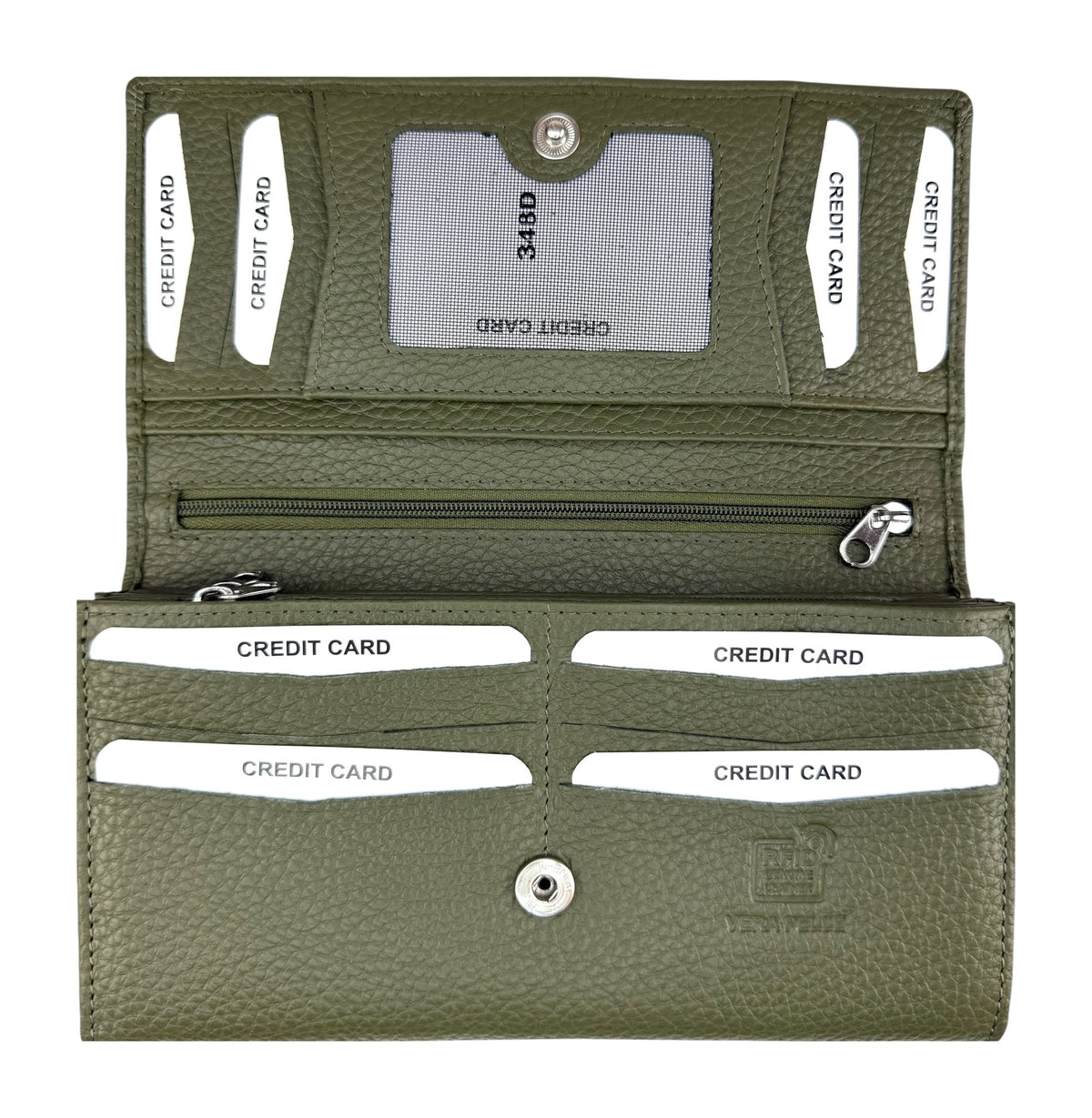 HE348 Olive Green Long Flap Wallet