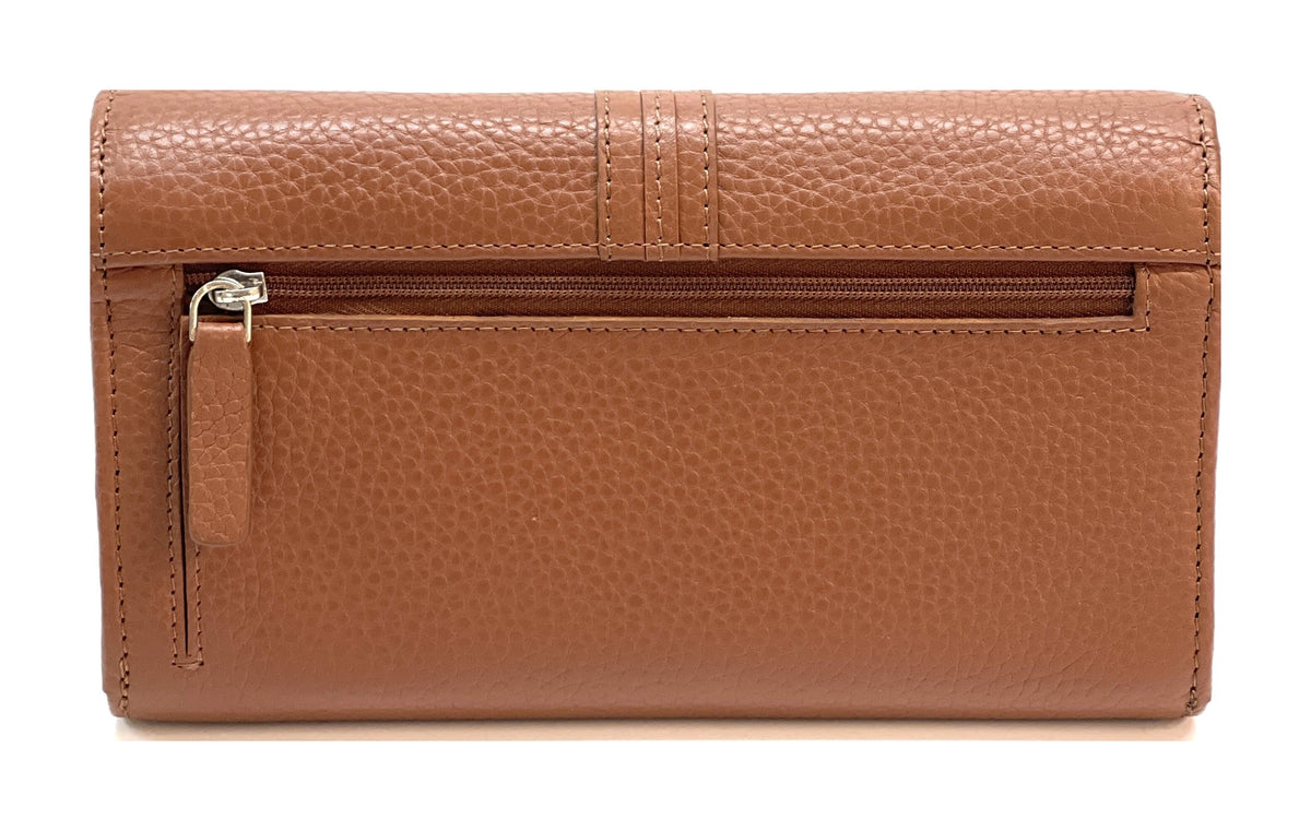HE351 Cognac Long Flap Wallet
