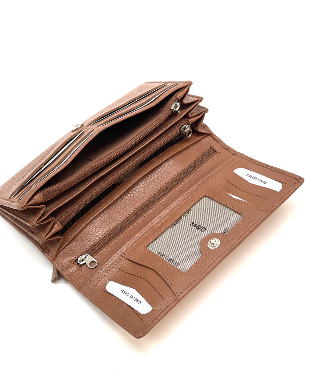 HE351 Cognac Long Flap Wallet