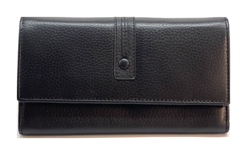 HE352 Black Long Flap Wallet
