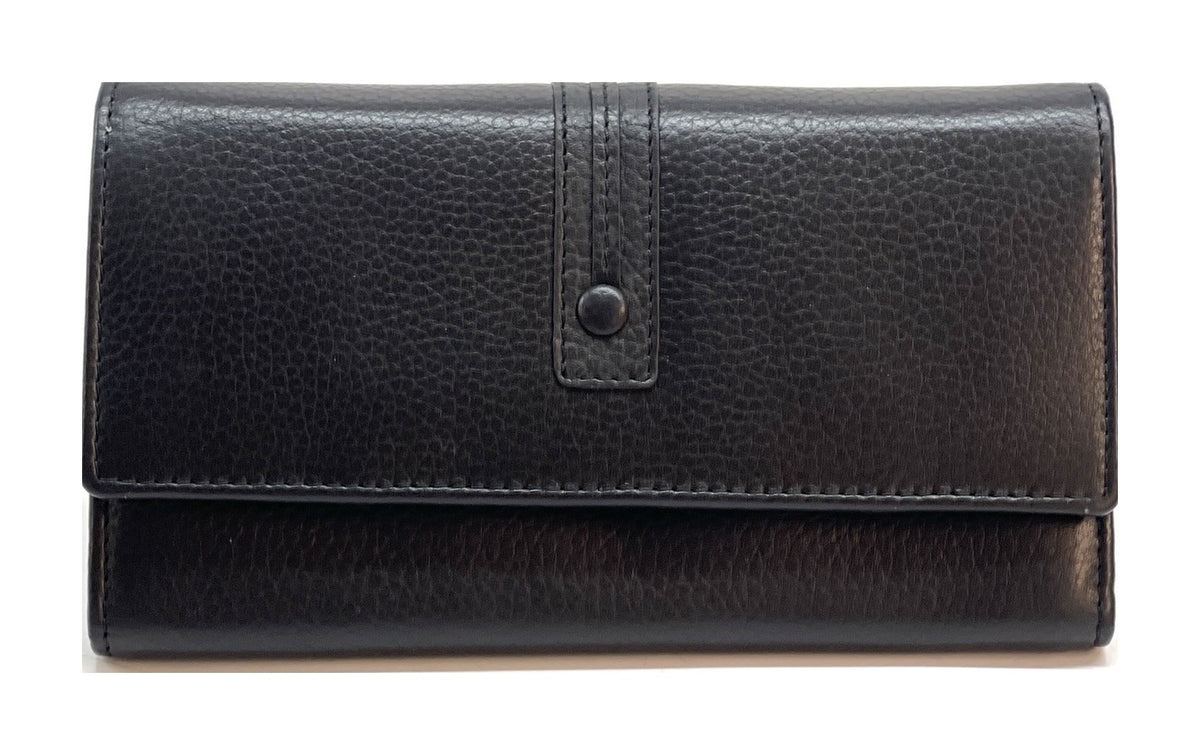 HE352 Black Long Flap Wallet